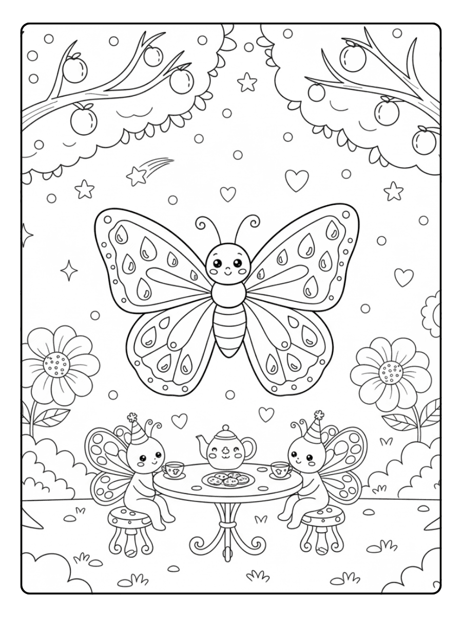 Cute Butterfly Coloring Pages – Butterfly Tea Party