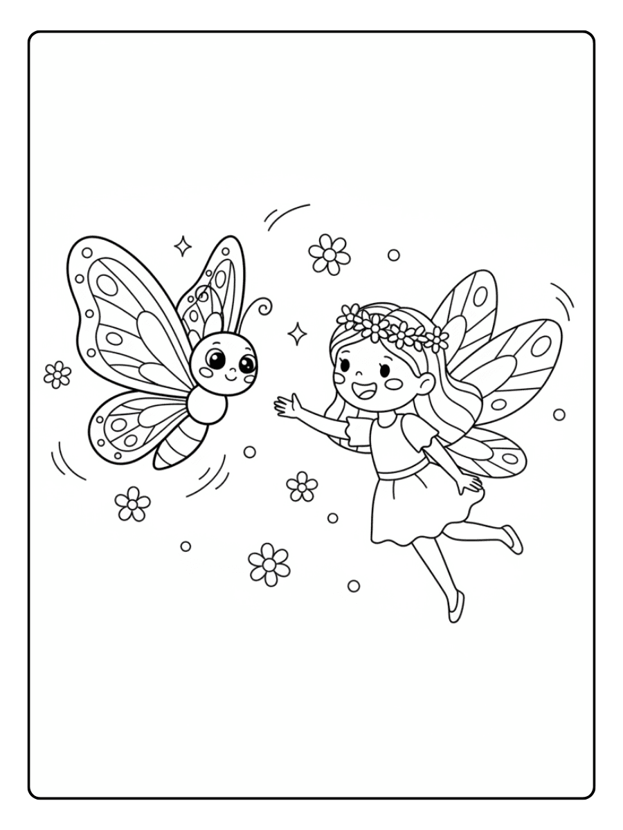 Cute Butterfly Coloring Pages – Butterfly and Fairy Girl