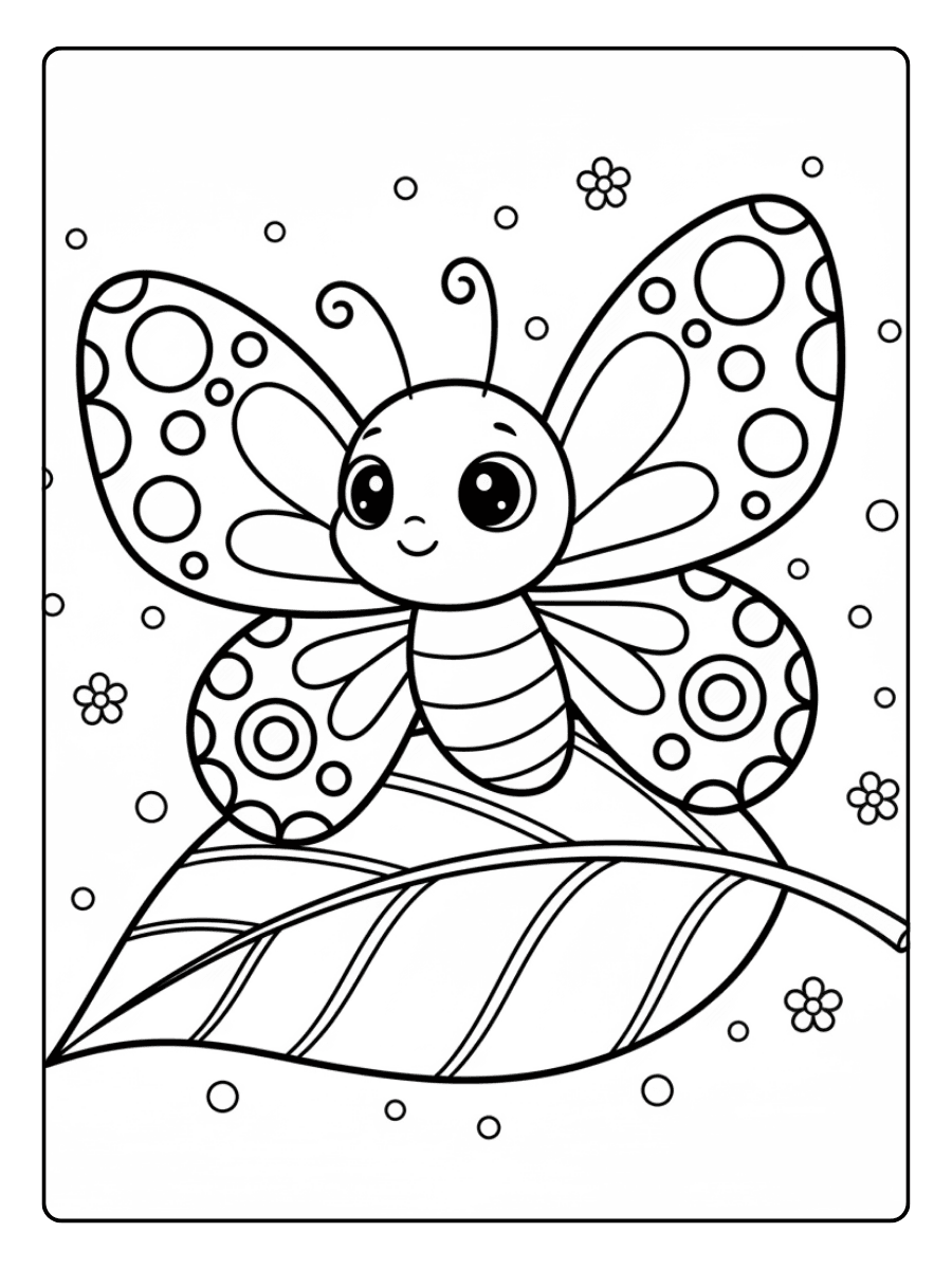 Cute Butterfly Coloring Pages – Butterfly on a Leaf