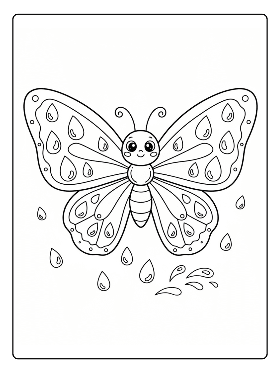 Cute Butterfly Coloring Pages – Butterfly with Water Drops
