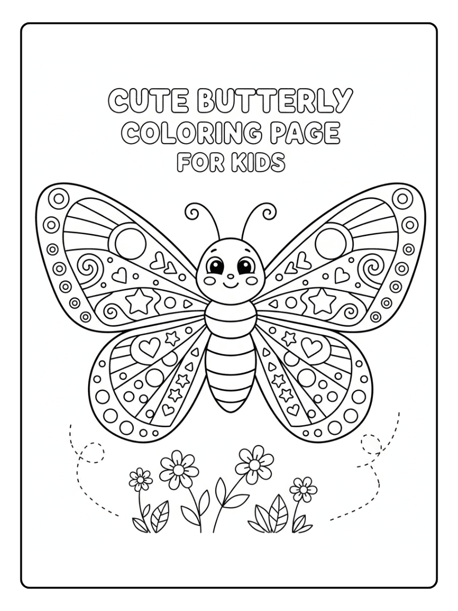Cute Butterfly Coloring Pages – Detailed Butterfly for Kids