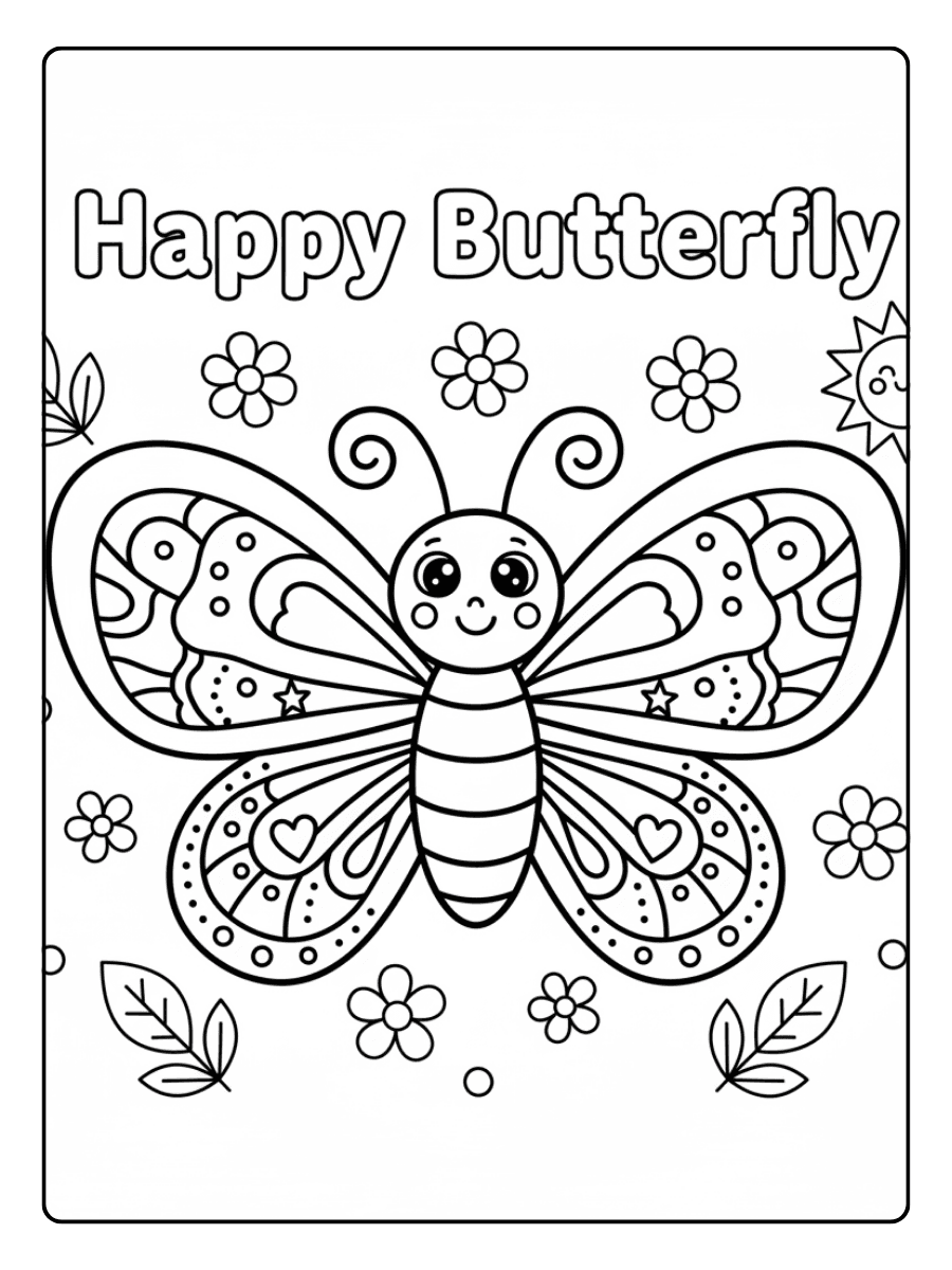 Cute Butterfly Coloring Pages – Happy Butterfly