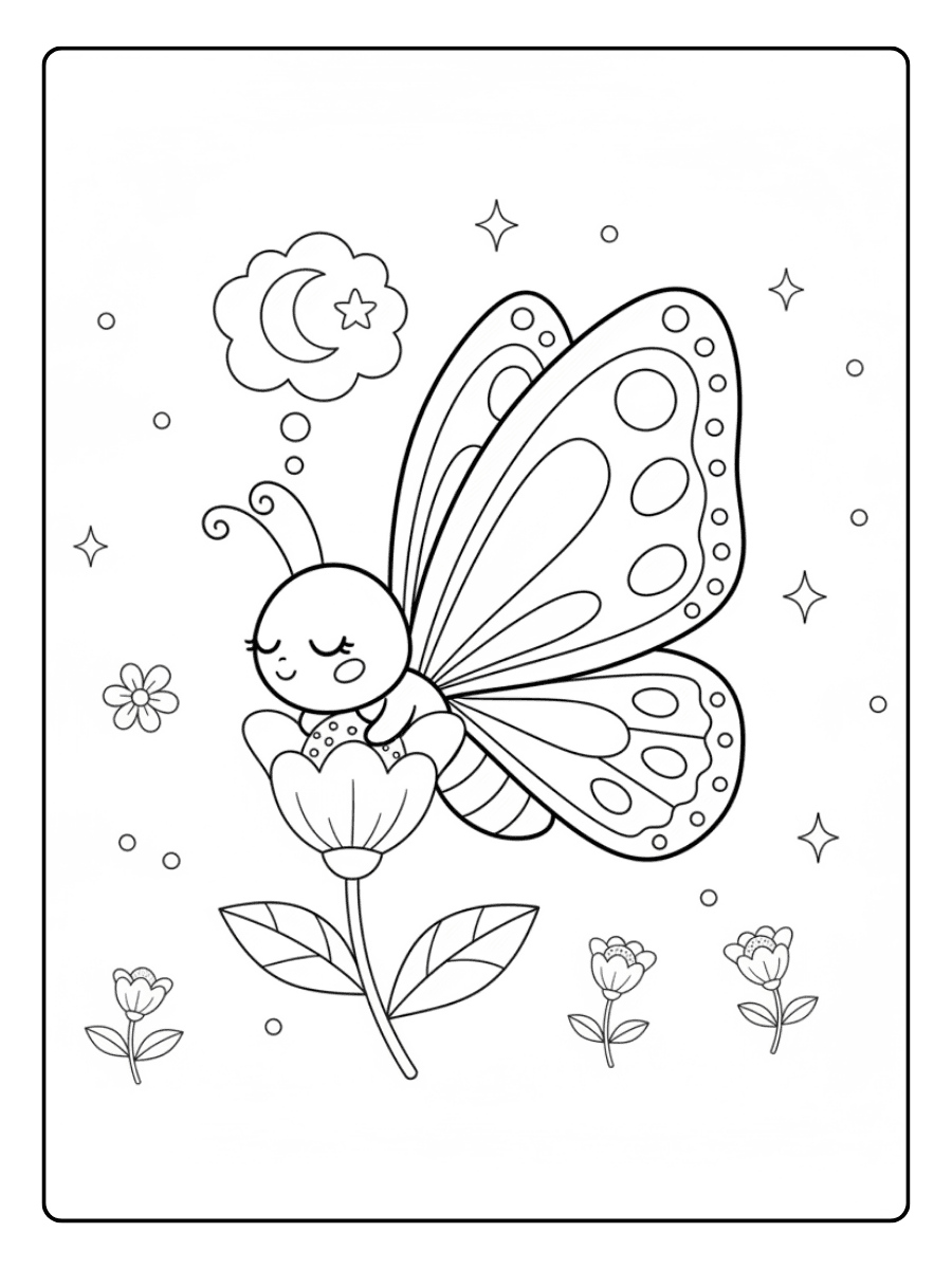 Cute Butterfly Coloring Pages – Sleepy Butterfly