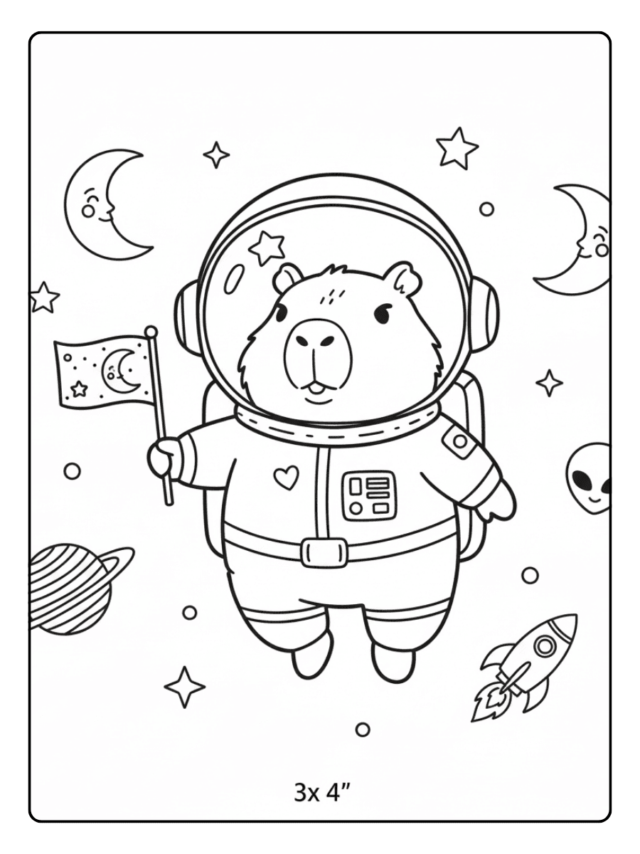 Cute Capybara Coloring Pages – Capybara Astronaut