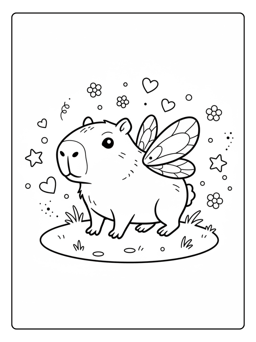 Cute Capybara Coloring Pages – Capybara Fairy Wings