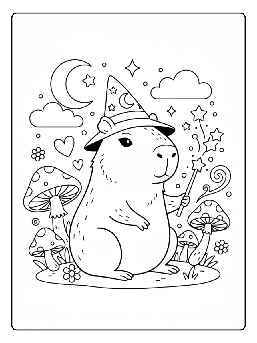 Cute Capybara Coloring Pages – Capybara Magical Style
