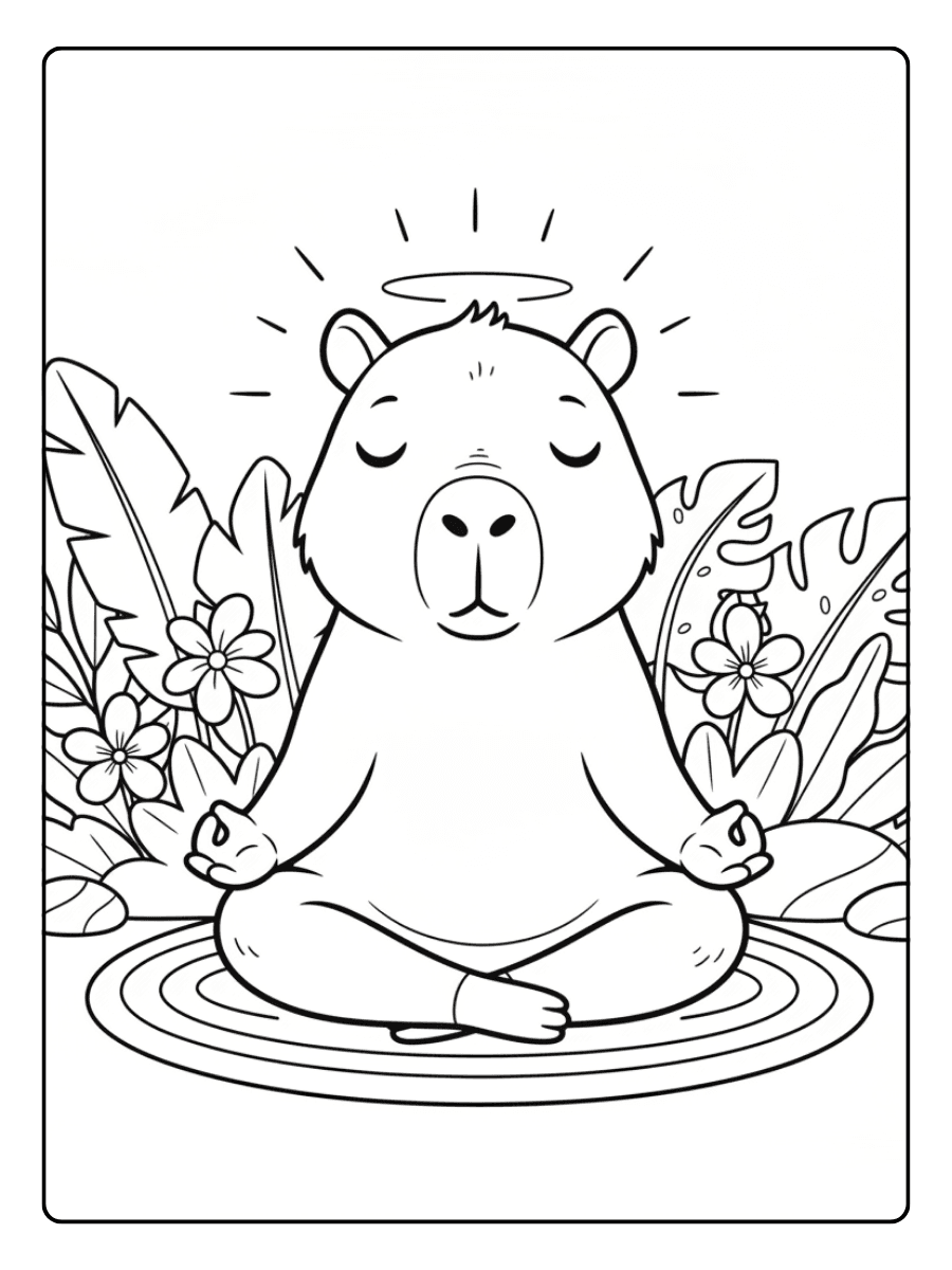 Cute Capybara Coloring Pages – Capybara Meditation