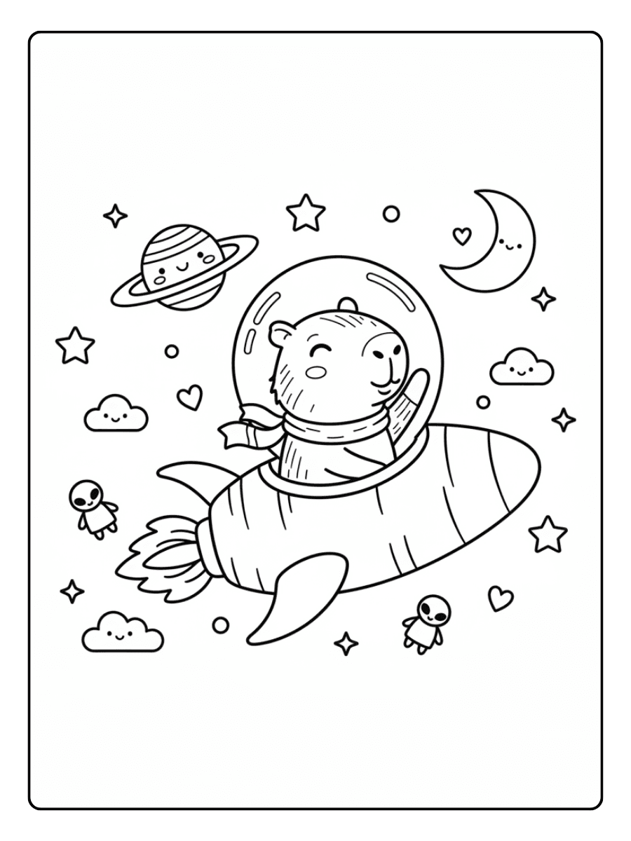 Cute Capybara Coloring Pages – Capybara Space Adventure