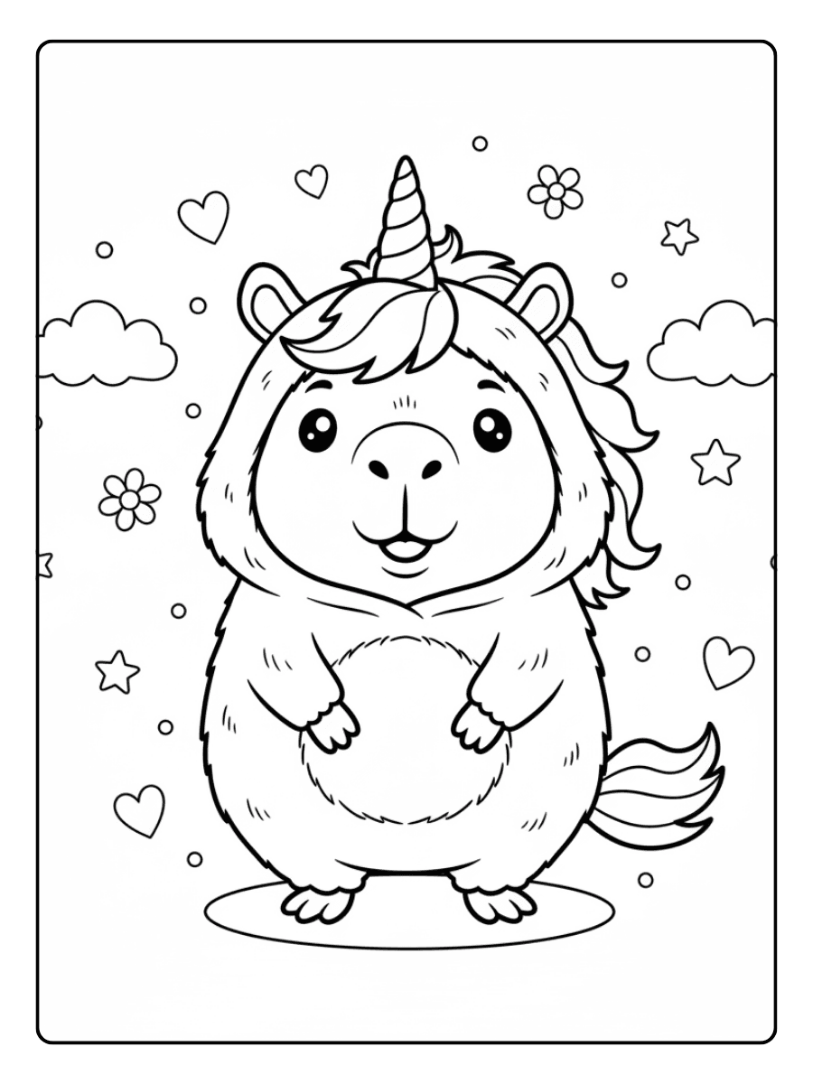 Cute Capybara Coloring Pages – Capybara Unicorn Costume