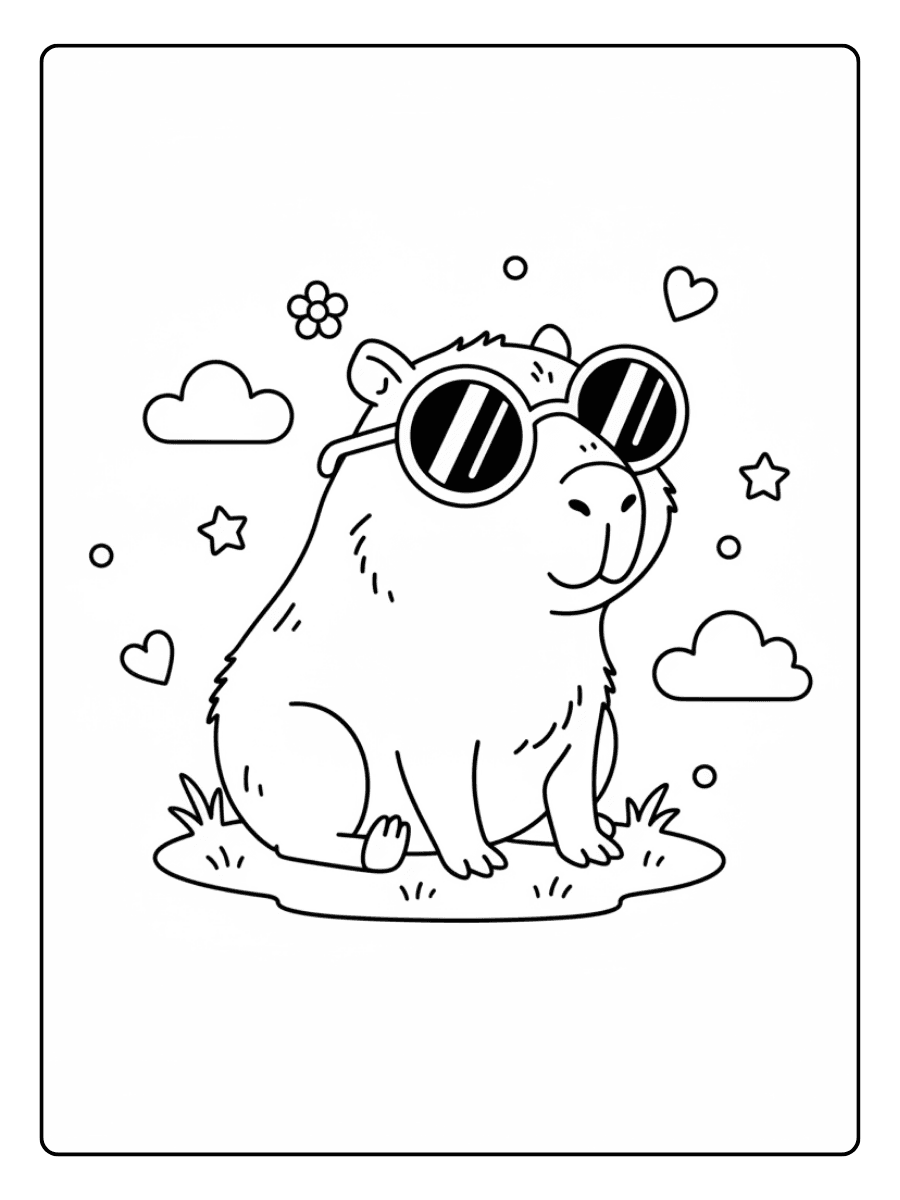 Cute Capybara Coloring Pages – Capybara Wearing Sunglasses