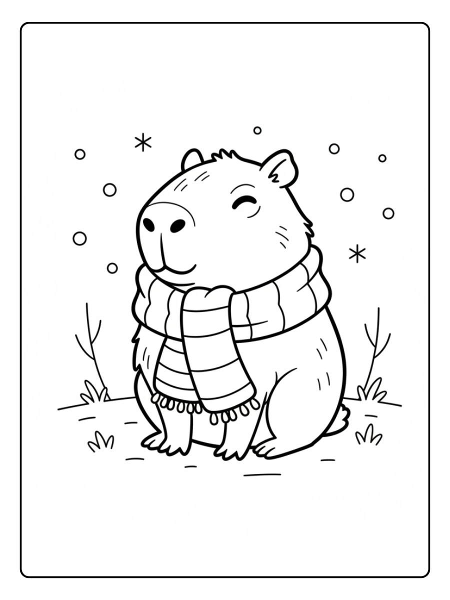 Cute Capybara Coloring Pages – Capybara Wearing a Cozy Scarf