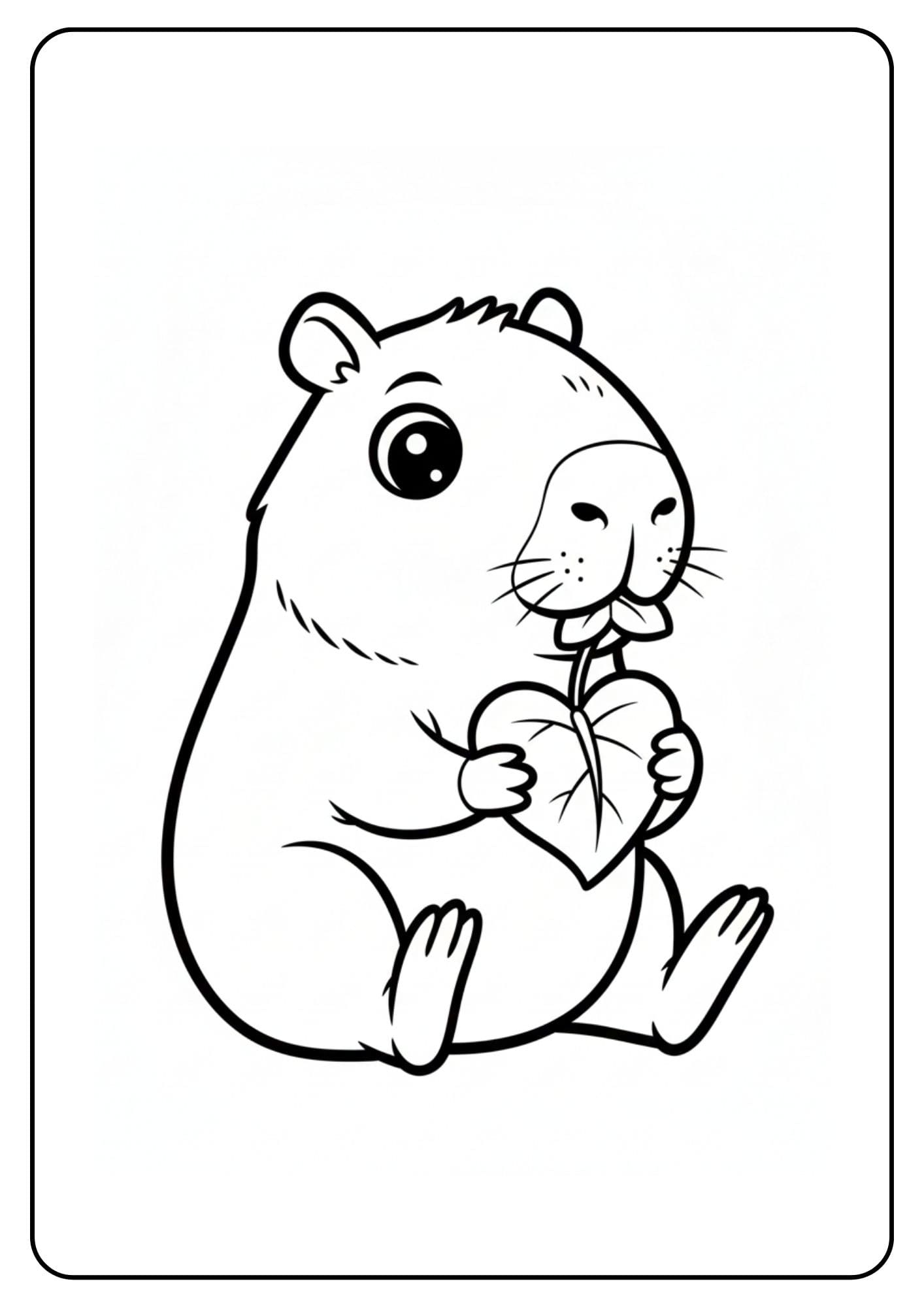 Cute Capybara Eating Leaf Coloring Page