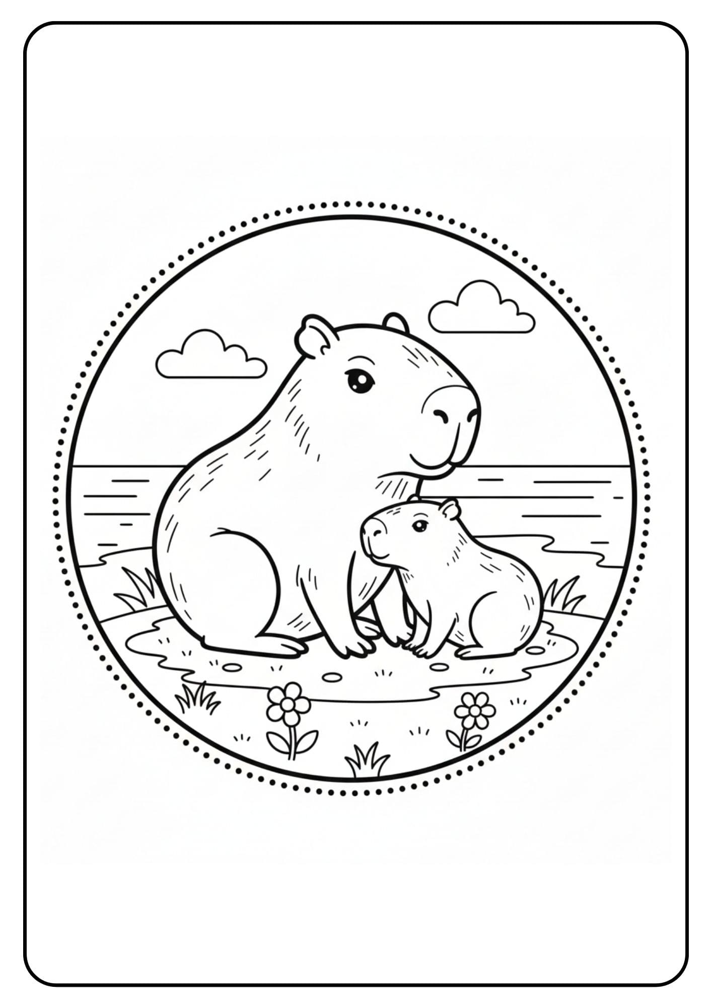 Cute Capybara Family Coloring Page