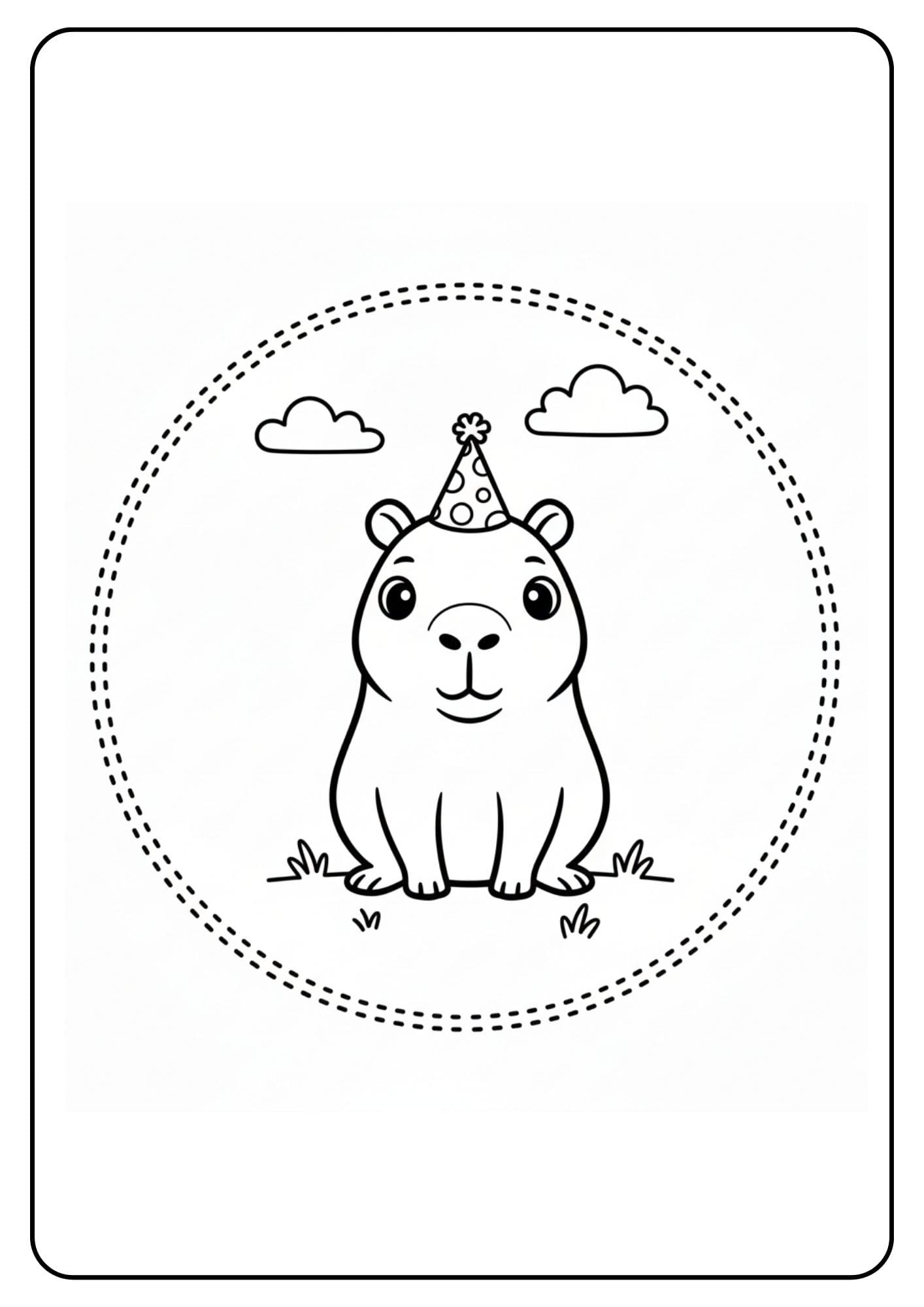 Cute Capybara with Hat Coloring Page