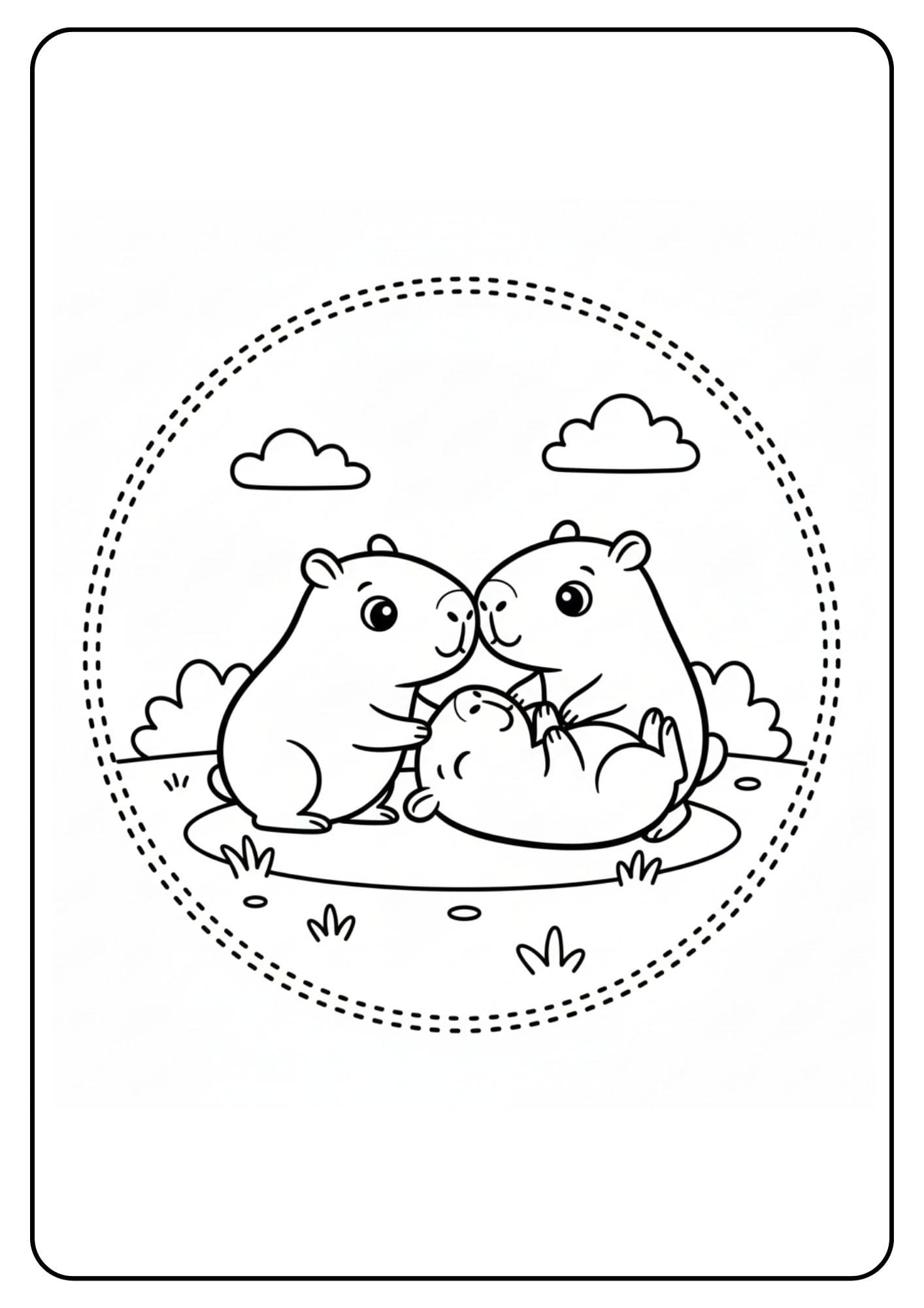 Cute Capybaras Playing Coloring Page