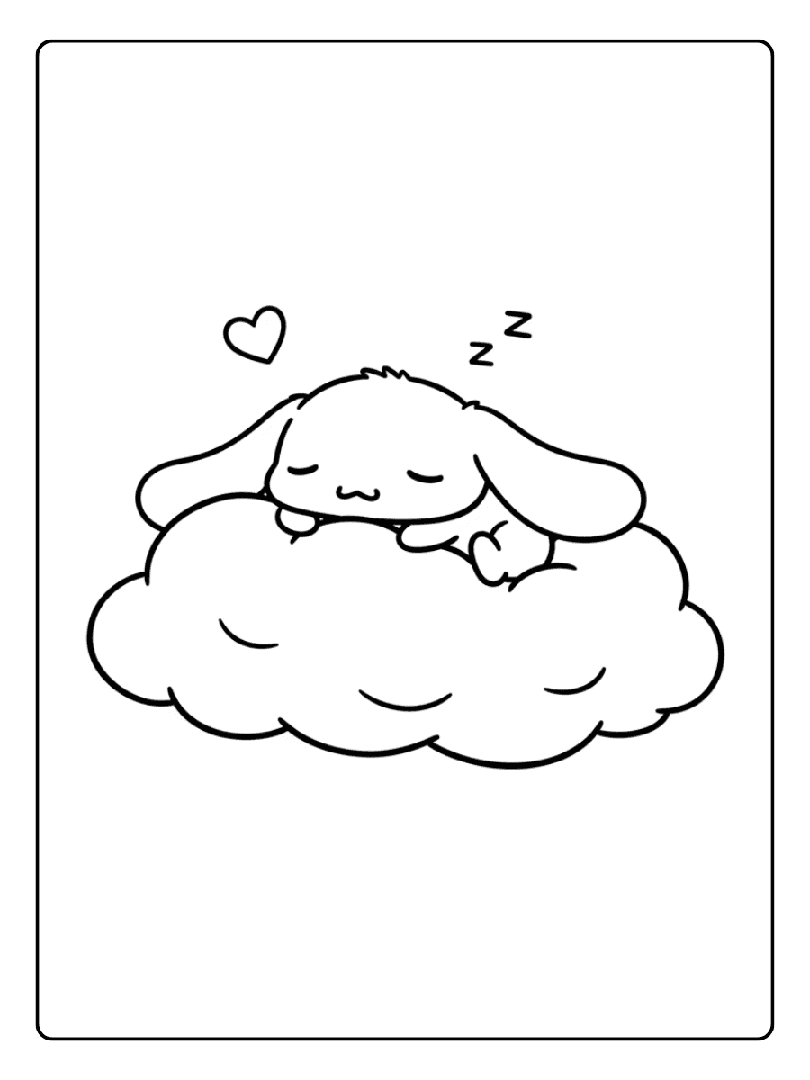 Cute Cinnamoroll Coloring Pages – Baby Cinnamoroll Sleeping on Cloud