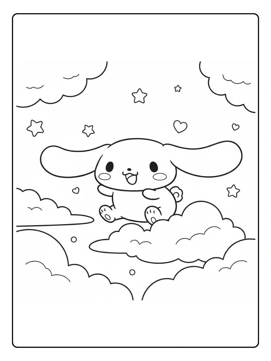 Cute Cinnamoroll Coloring Pages – Cinnamoroll Flying Through Clouds