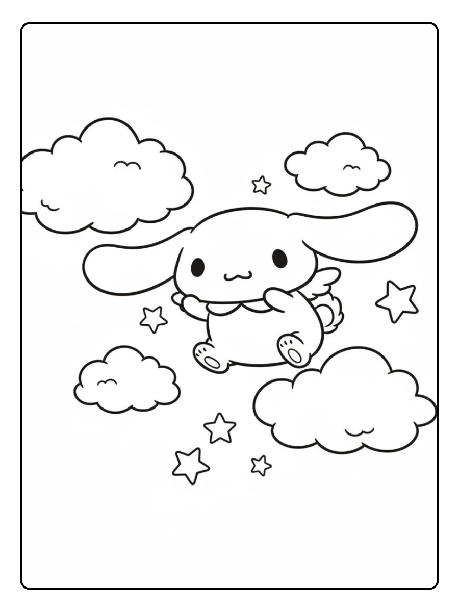Cute Cinnamoroll Coloring Pages – Cinnamoroll Flying with Star Clouds