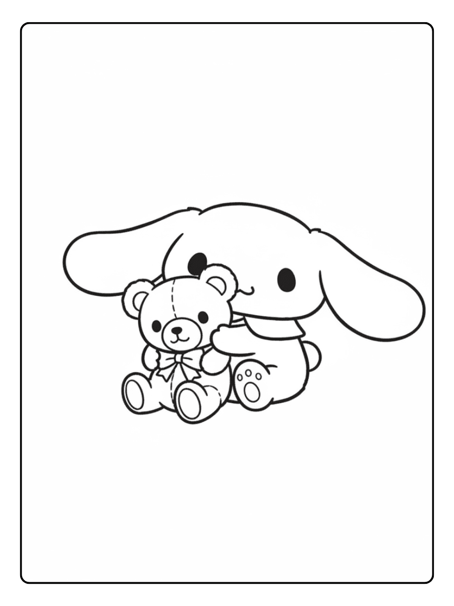 Cute Cinnamoroll Coloring Pages – Cinnamoroll Hugging a Teddy Bear