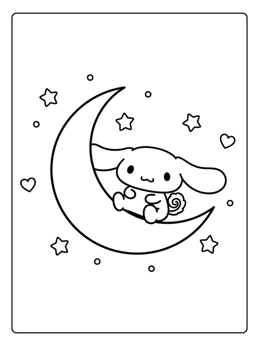 Cute Cinnamoroll Coloring Pages – Cinnamoroll Riding a Crescent Moon