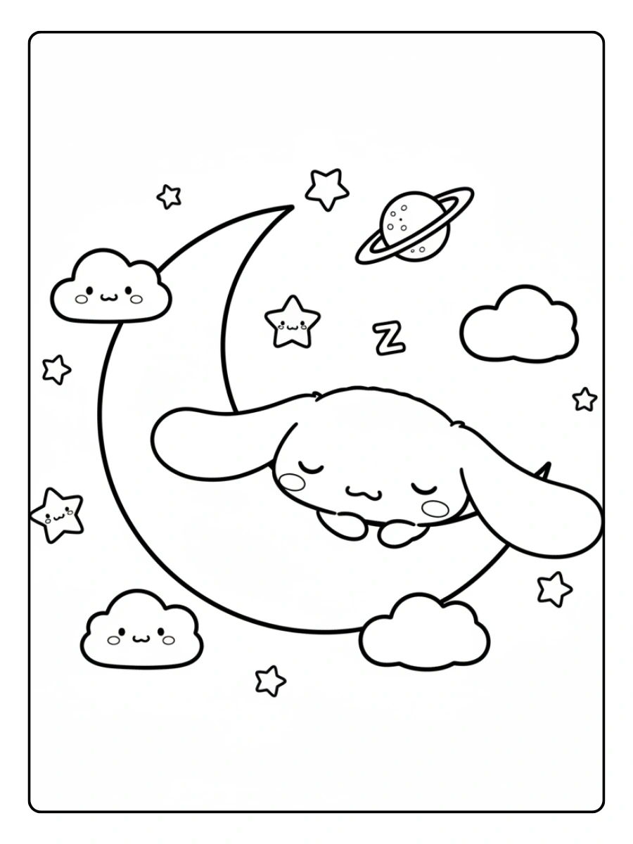Cute Cinnamoroll Coloring Pages – Cinnamoroll Sleeping on the Moon