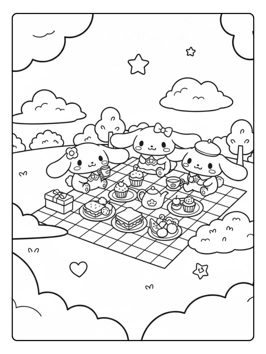 Cute Cinnamoroll Coloring Pages – Cinnamoroll and Friends Picnic Party