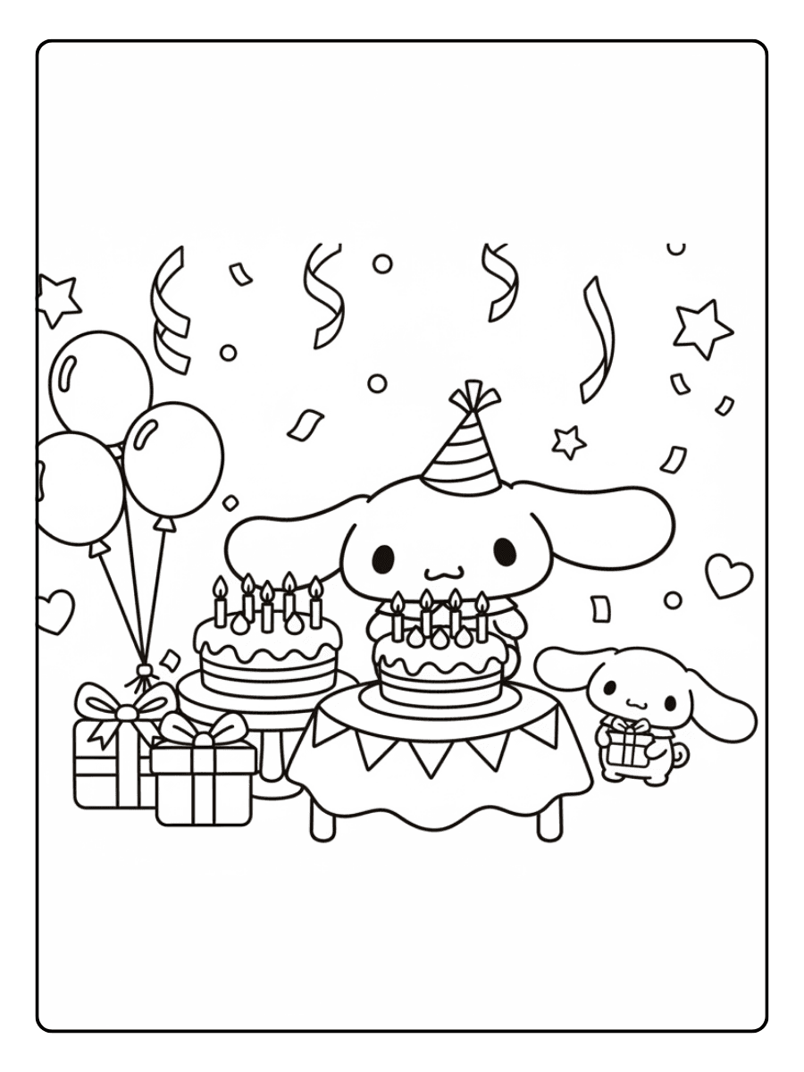 Cute Cinnamoroll Coloring Pages – Cinnamoroll at Birthday Party