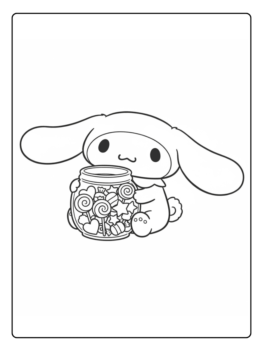 Cute Cinnamoroll Coloring Pages – Cinnamoroll with Candy Jar