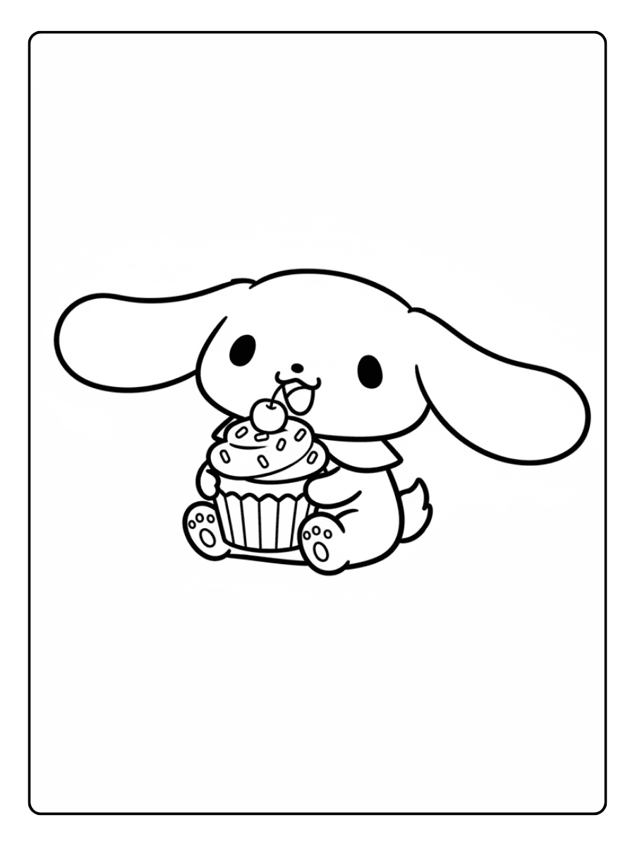 Cute Cinnamoroll Coloring Pages – Cinnamoroll with Cupcake