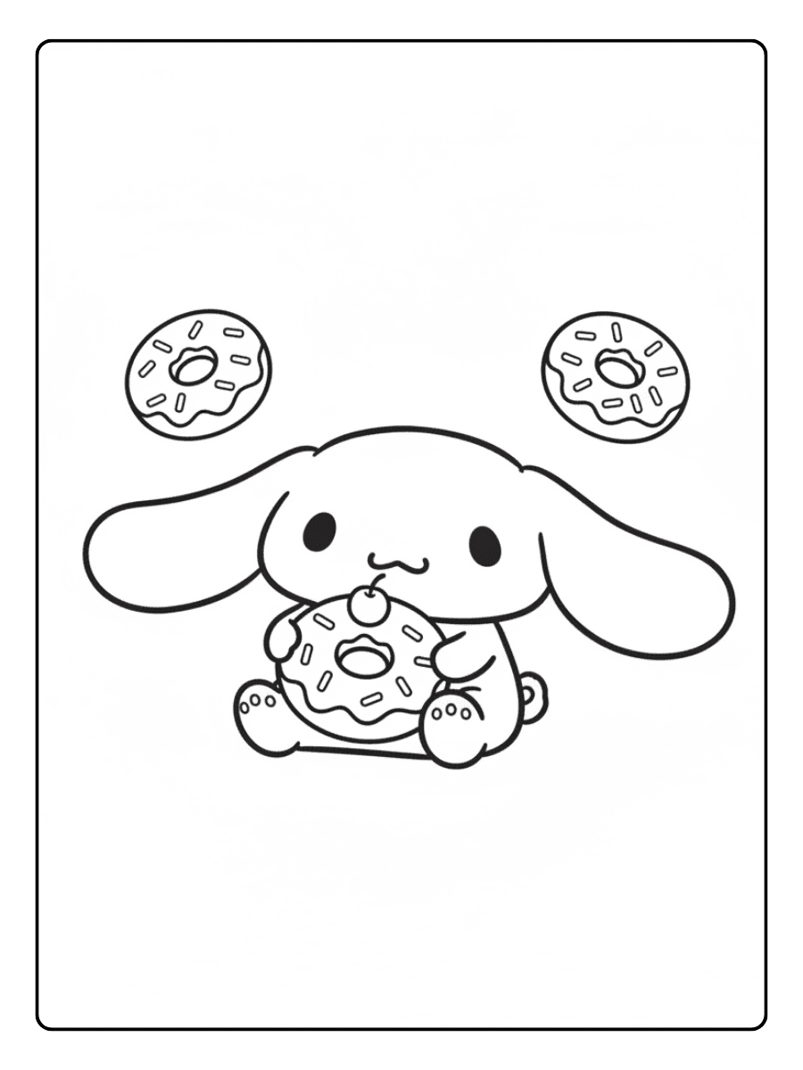 Cute Cinnamoroll Coloring Pages – Cinnamoroll with Donuts