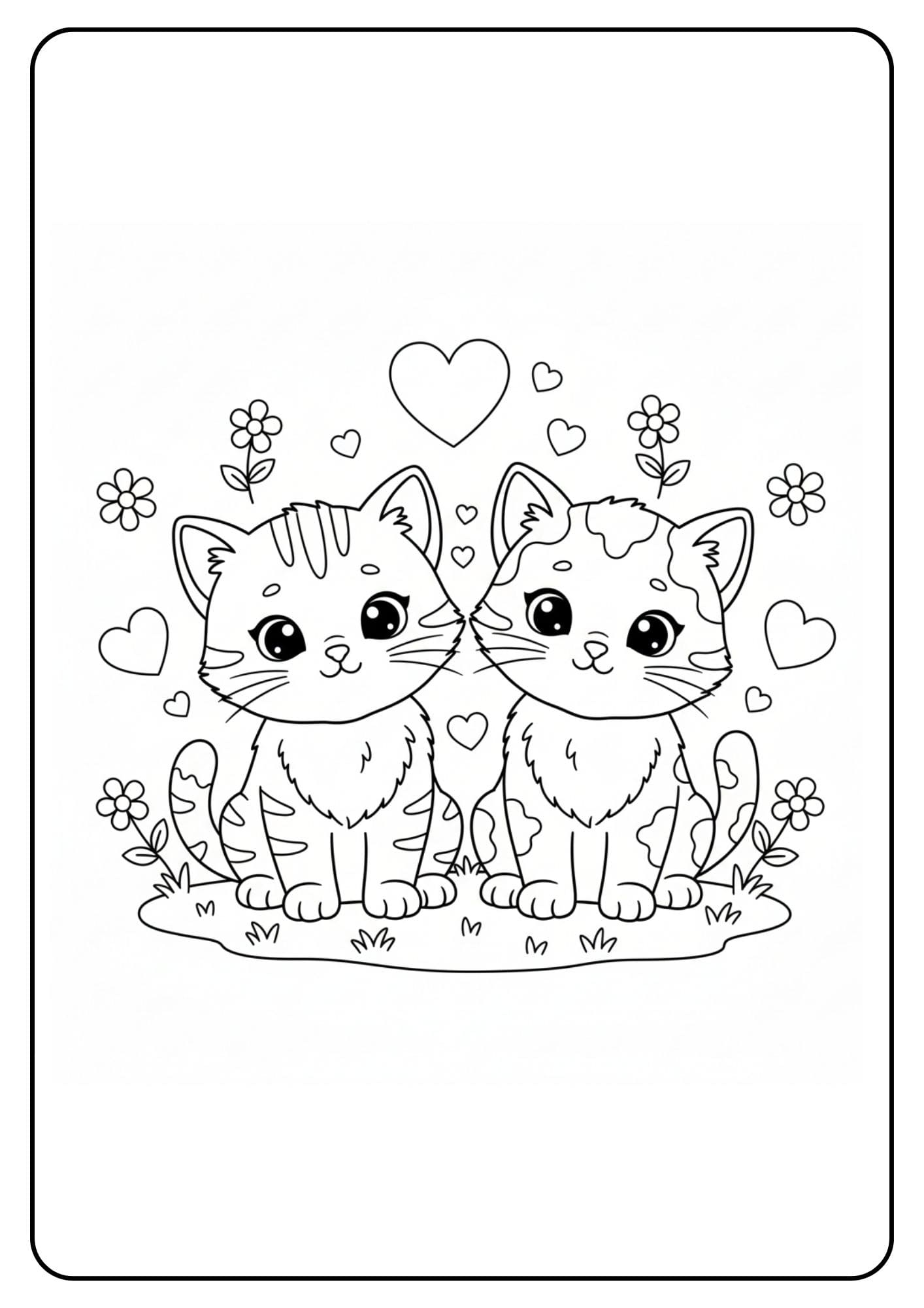 Cute Coloring Pages for Valentines Day Kittens