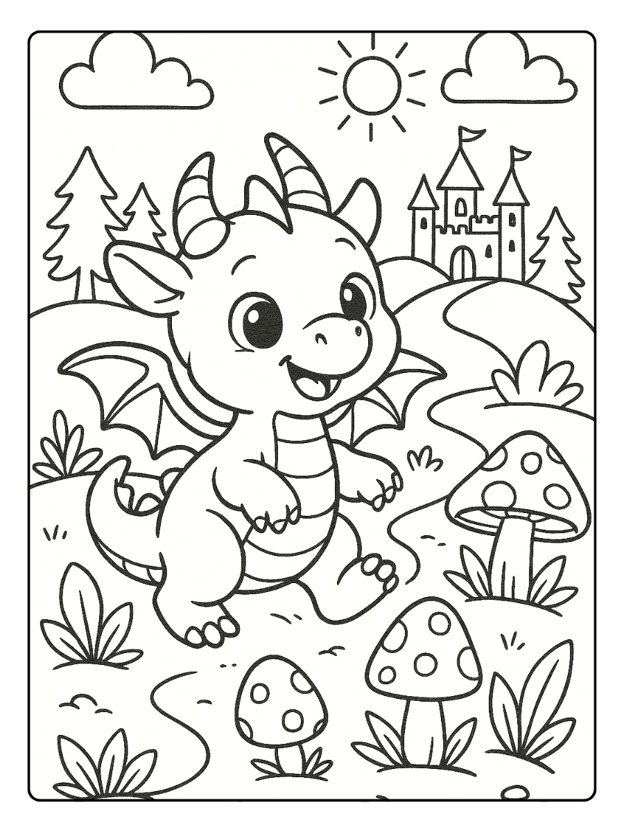 Cute Coloring Pages – Baby Dragon Adventure