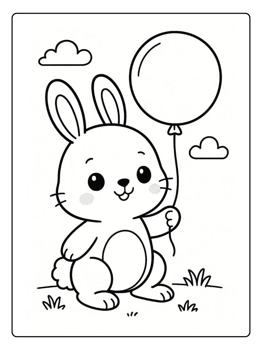 Cute Coloring Pages – Cute Bunny Holding a Balloon