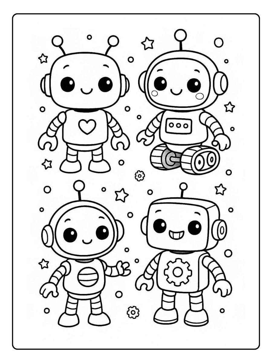 Cute Coloring Pages – Cute Cartoon Robots