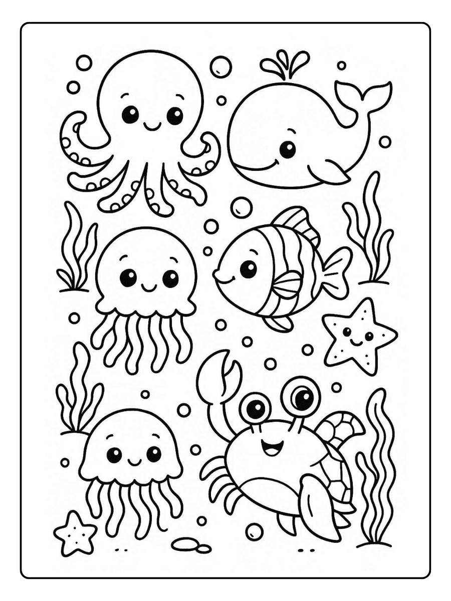 Cute Coloring Pages – Cute Sea Creatures Collection