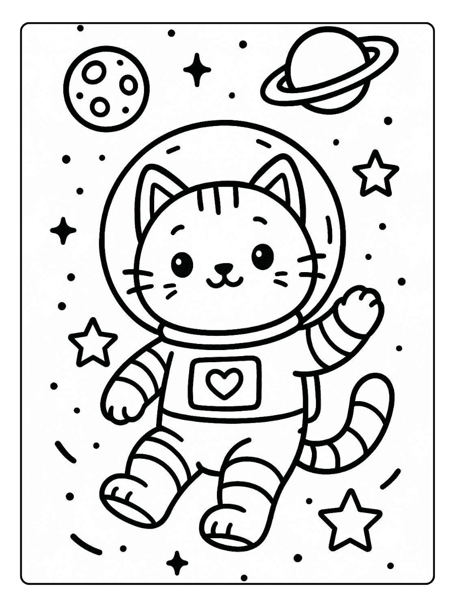 Cute Coloring Pages – Cute Space Cat Astronaut