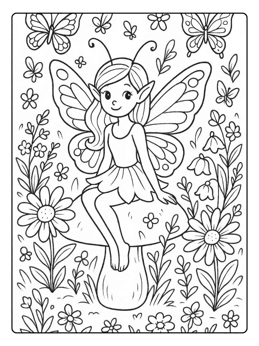 Cute Coloring Pages – Fairy Garden & Butterflies