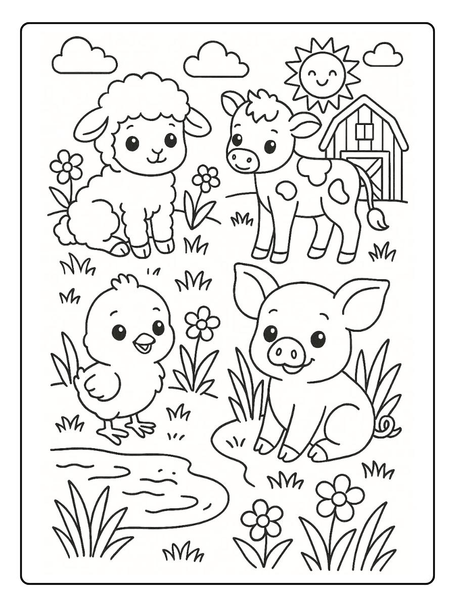 Cute Coloring Pages – Farm Baby Animals