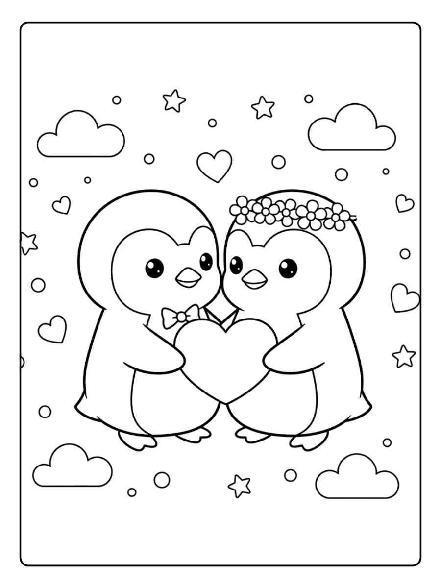 Cute Couple of Penguins Cute Coloring Pages for Valentines Day