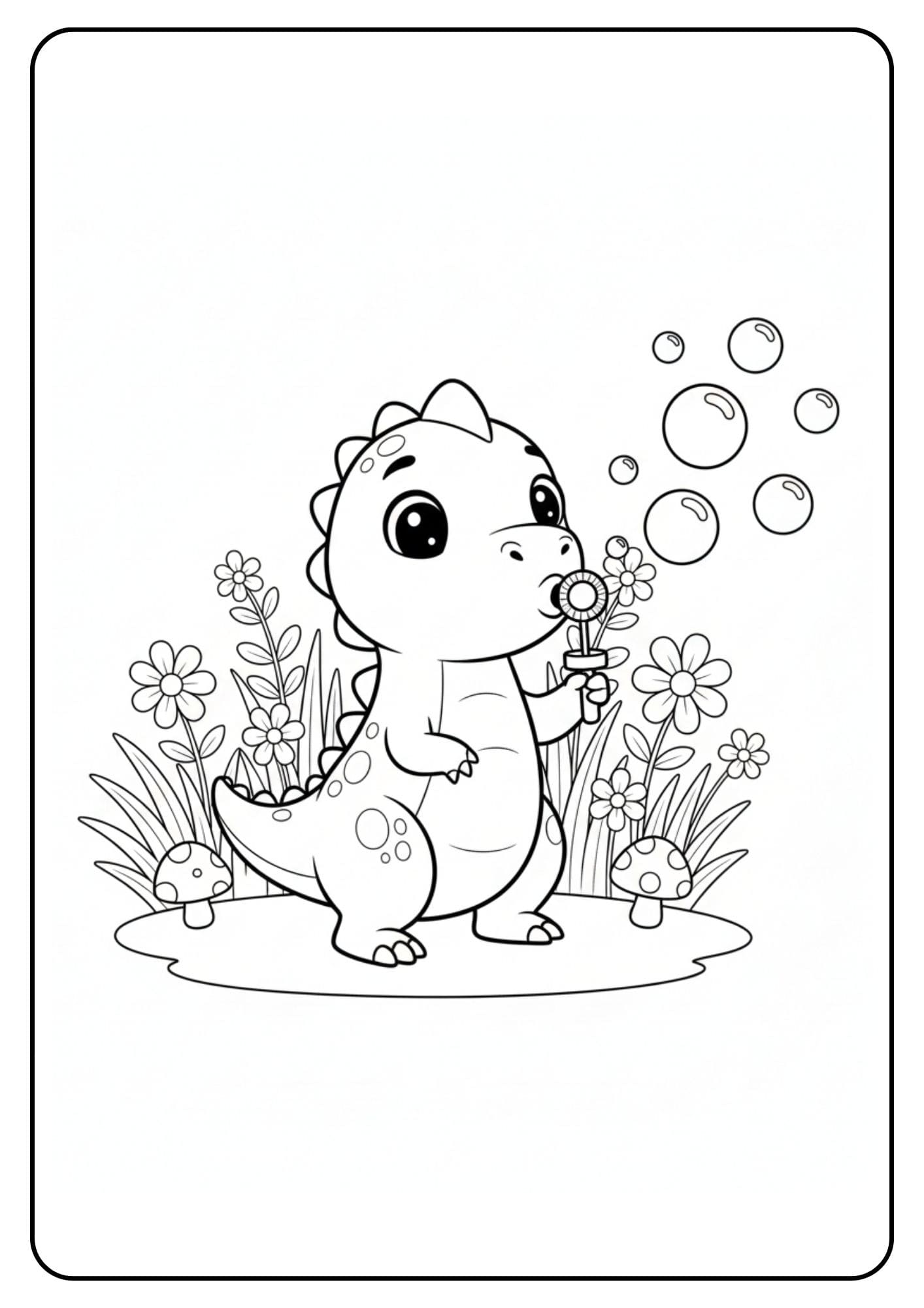 Cute Dinosaur Coloring Page Bubbles