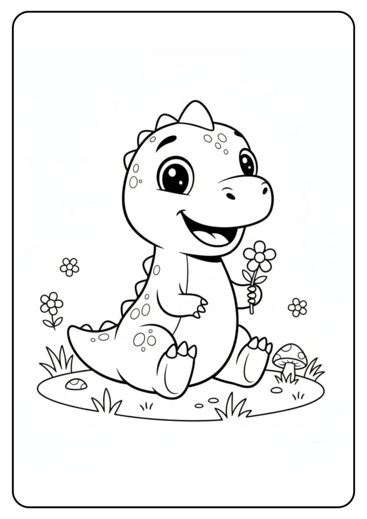 Cute Dinosaur Coloring Page Flower