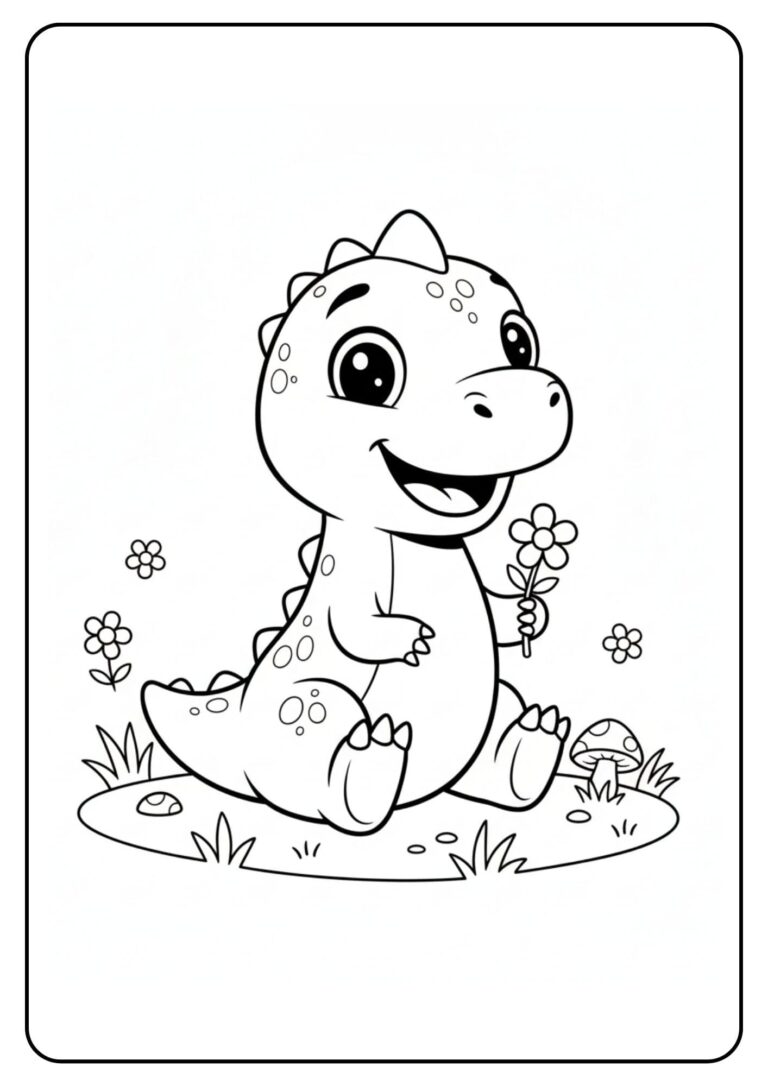 Cute Dinosaur Coloring Page Flower