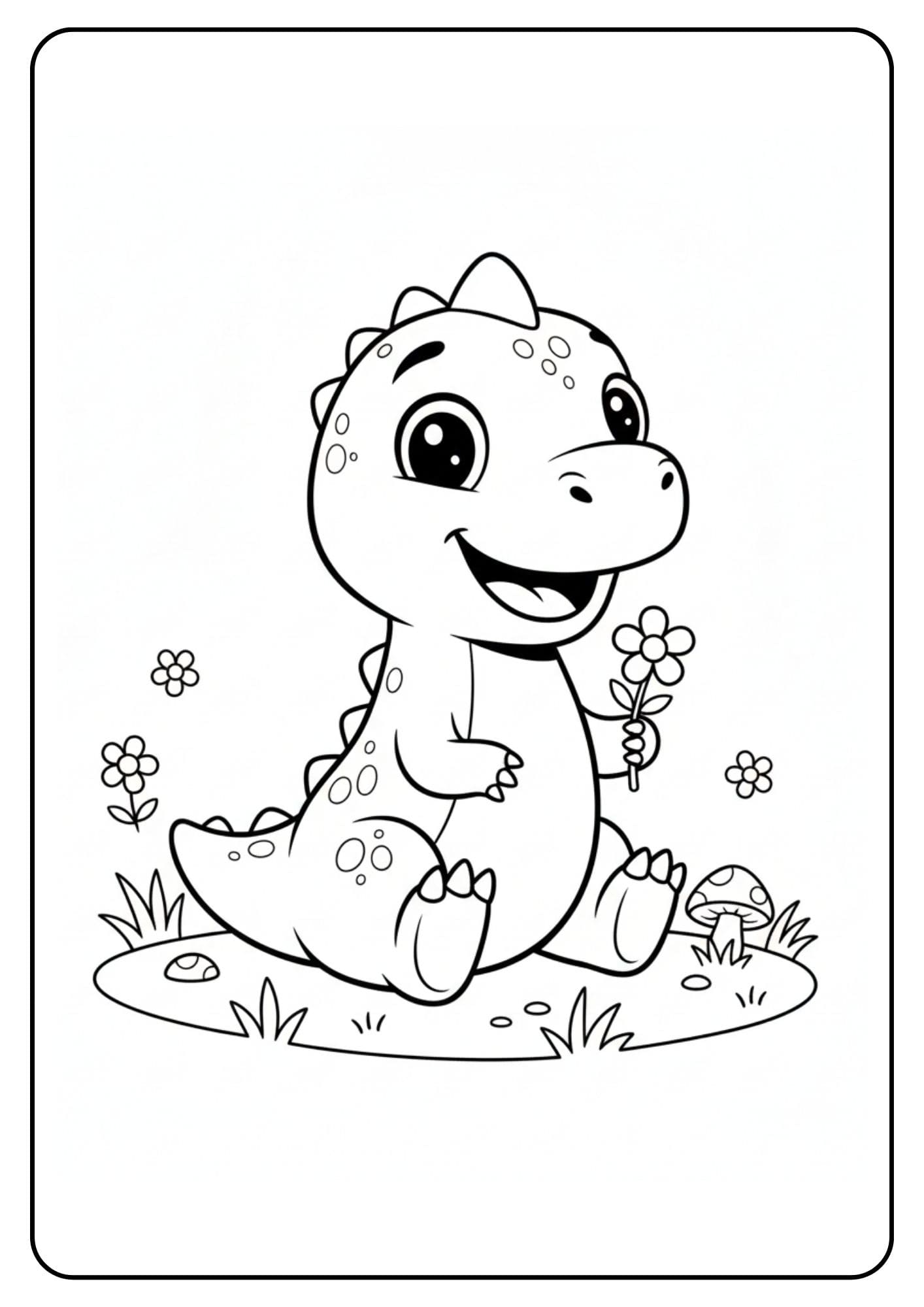 Cute Dinosaur Coloring Page Flower