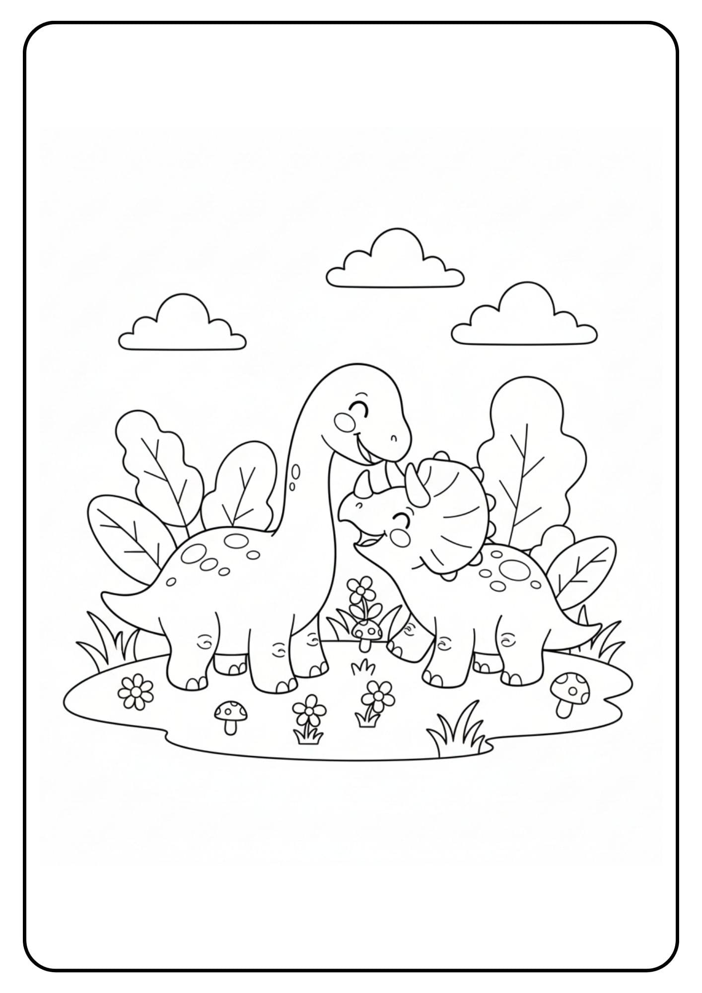 Cute Dinosaur Coloring Page Friends