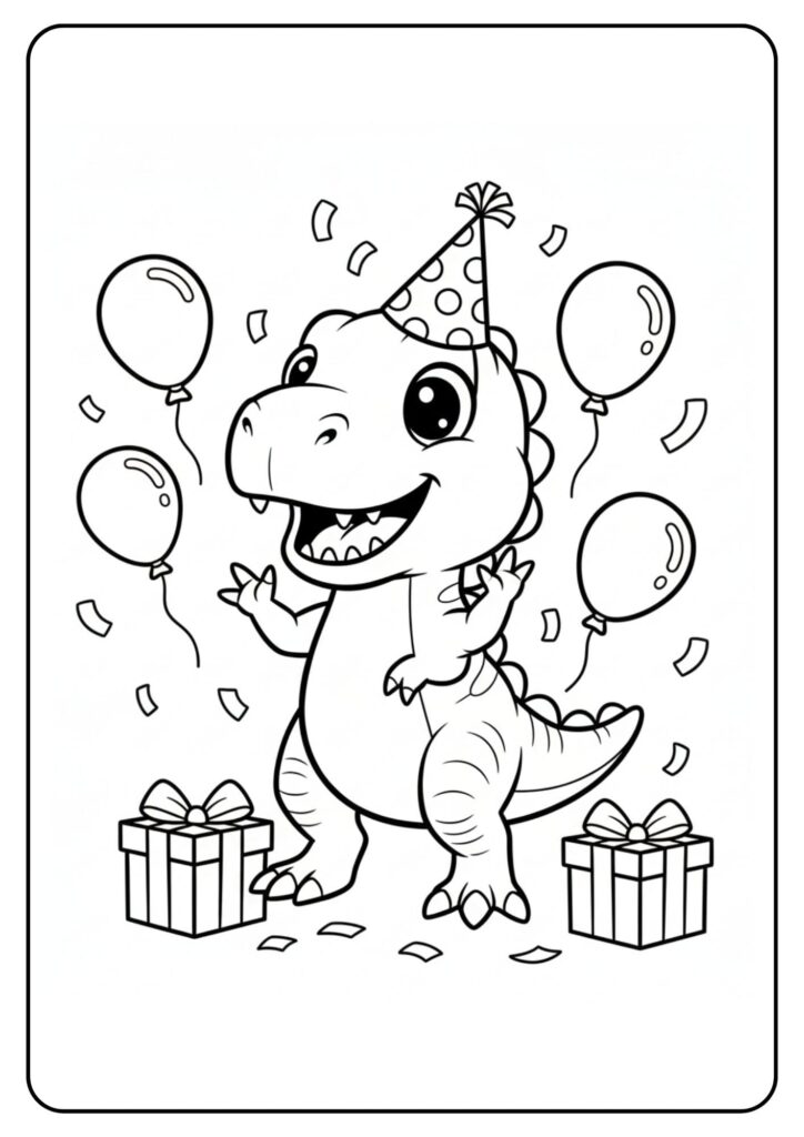 Cute Dinosaur Coloring Page Party
