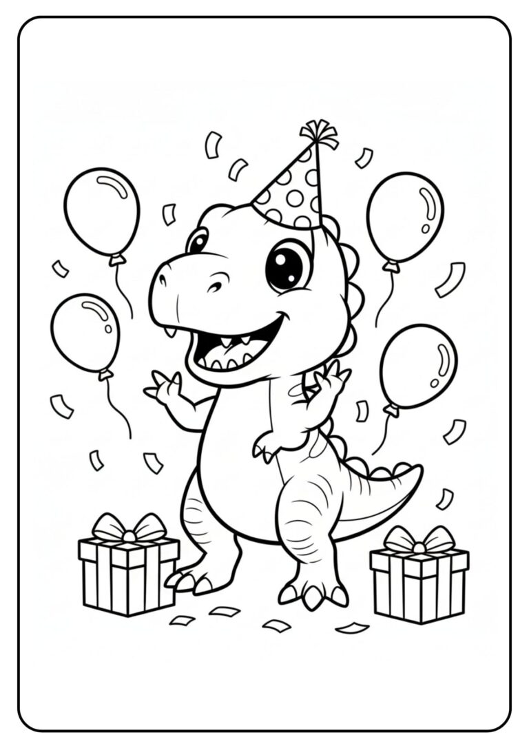 Cute Dinosaur Coloring Page Party