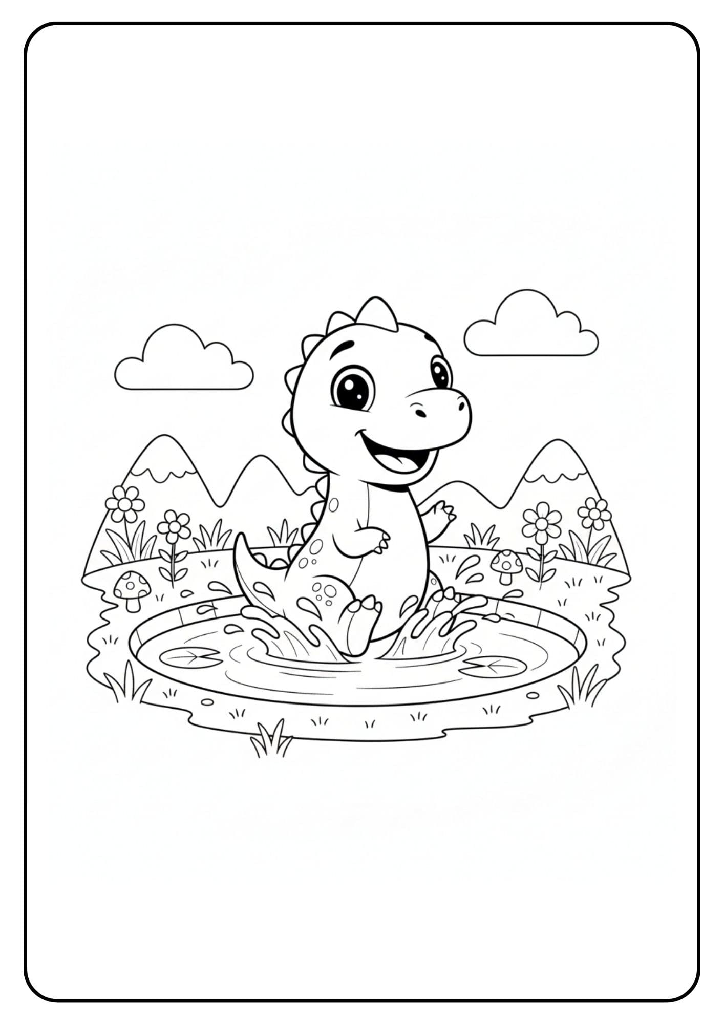 Cute Dinosaur Coloring Page Pond