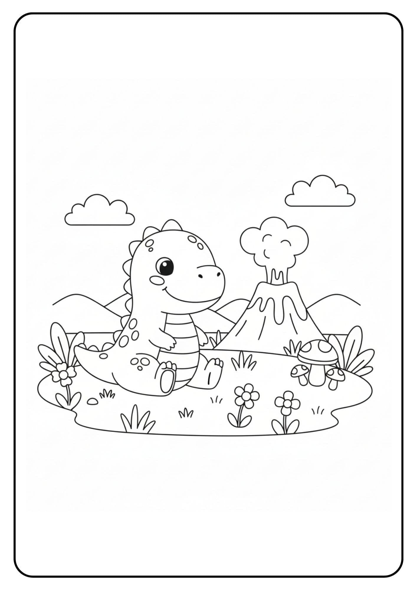 Cute Dinosaur Coloring Page Volcano