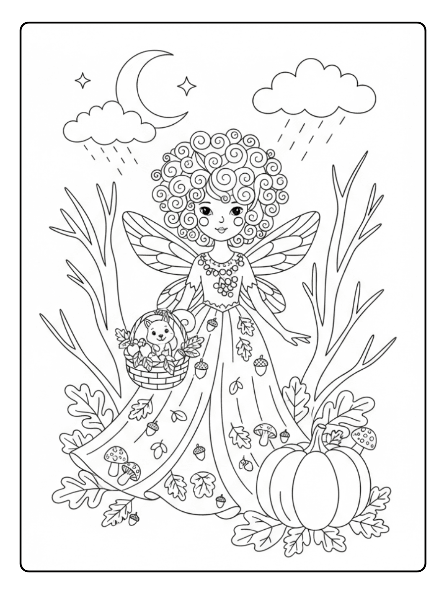 Cute Fairy Coloring Pages – Autumn Fairy
