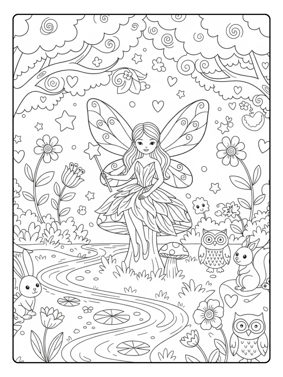 Cute Fairy Coloring Pages – Fairy in Enchanted Forest